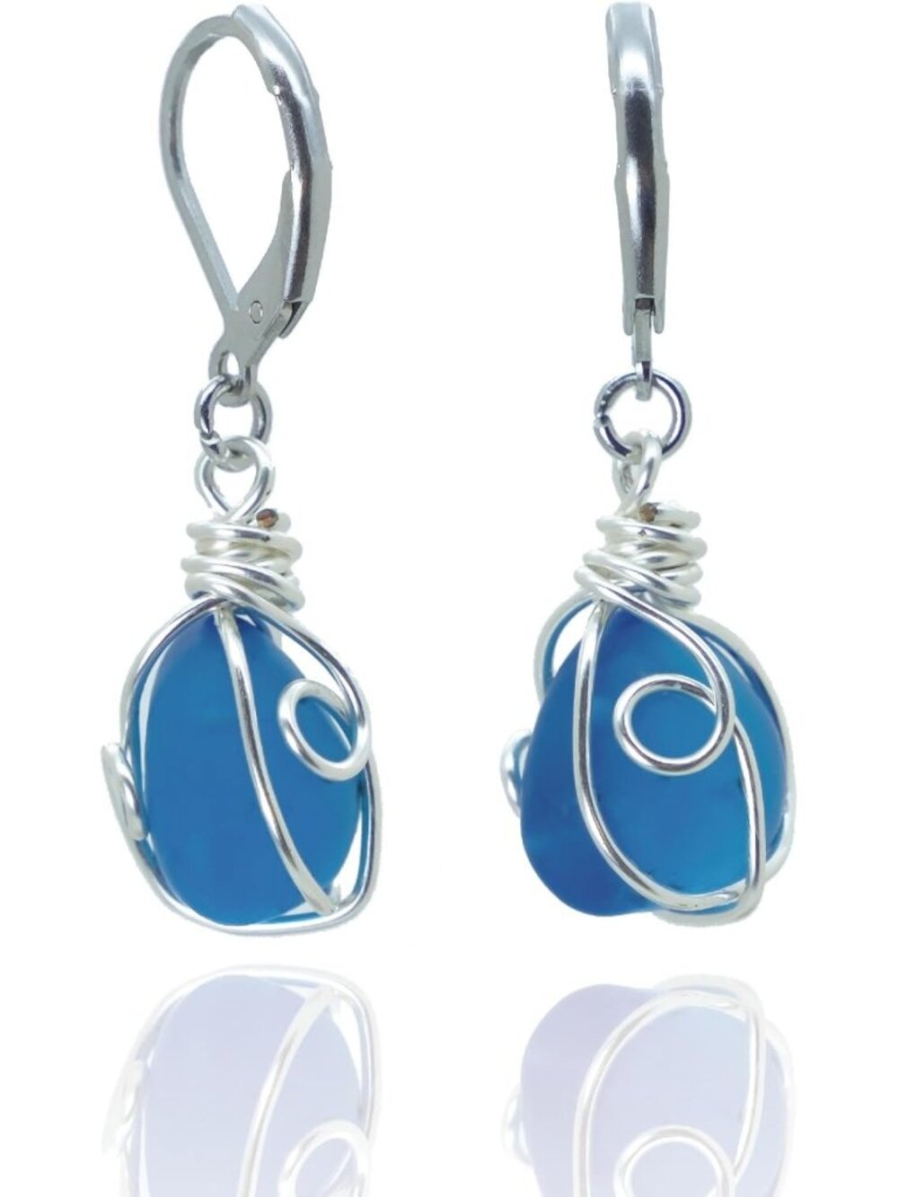 Handmade Sea Glass Wire Wrap Drop Earrings | Beachy Summer Jewelry Gift for
